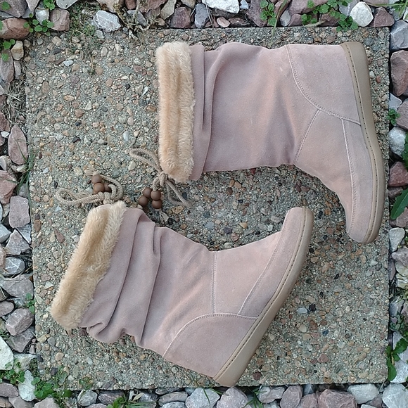 Skechers +3 nude suede leather slouch hidden wedge boots women's 7.5 - Picture 9 of 10